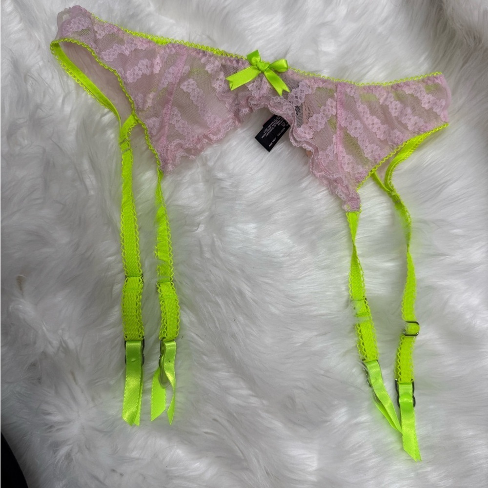 Sexy Little Things Pink Lace Garter Belt with Neon Green Accents